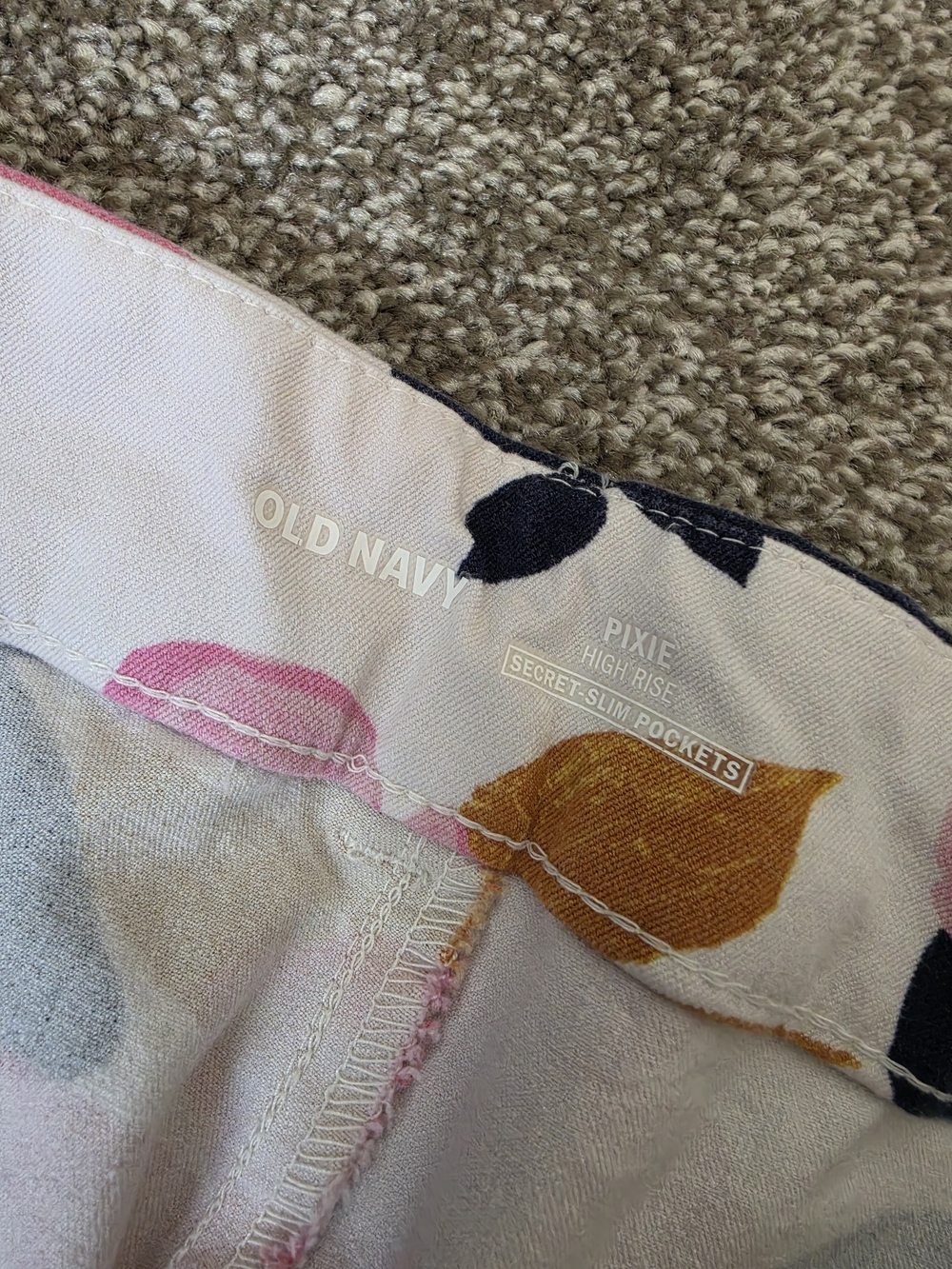 Old Navy Pixie High-Rise Jeans with Pink, Yellow & Navy Leaf Print